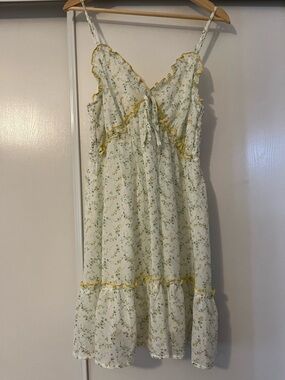 Very J White Floral Smocked Sundress with Yellow & Green Print